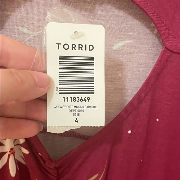 TORRID NWT Women’s Size 4 (26/28) Red Babydoll Dress with Cream Floral Design - Picture 3 of 6
